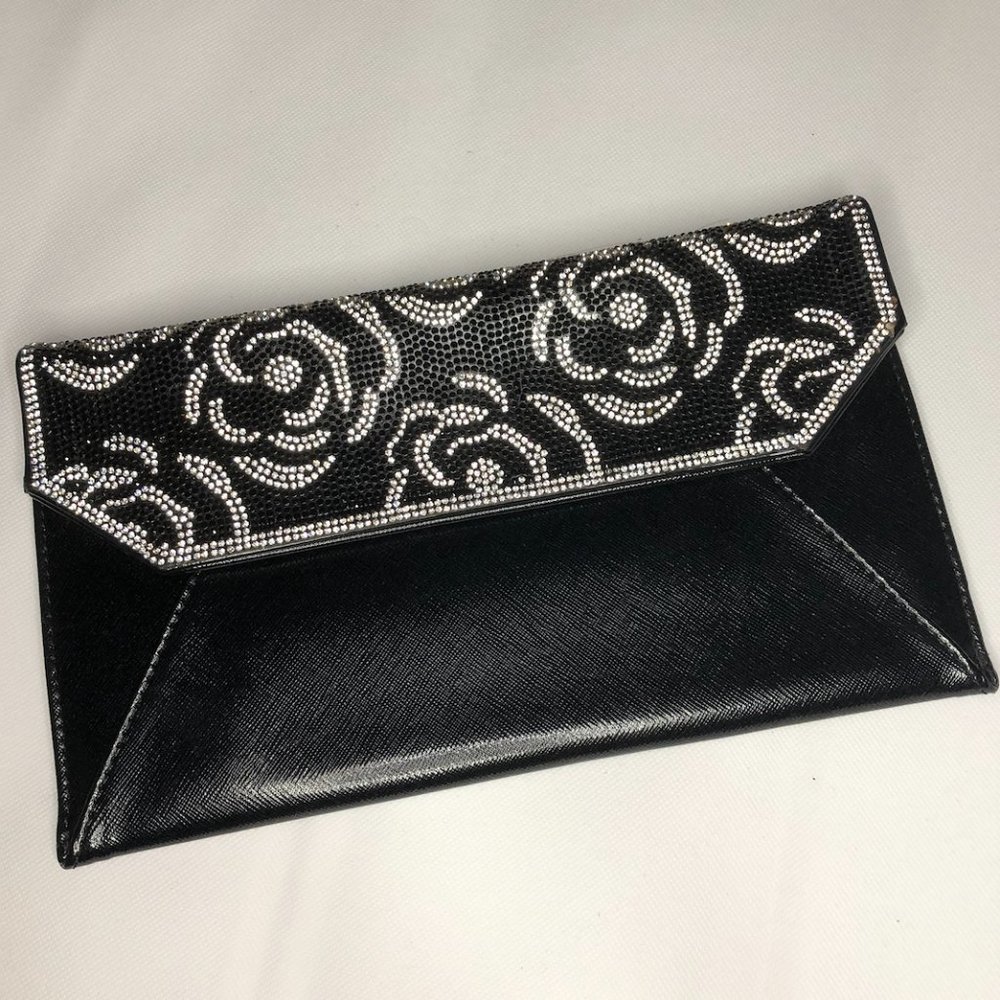 NEW Black Rosette Embellished Clutch